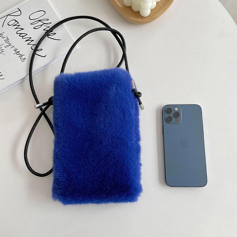 Bolso otoño-invierno nuevo estilo coreano bolso para teléfonos móviles de lana de color sólido, mini bolso de cambio, bolso de hombro de peluche para mujeres