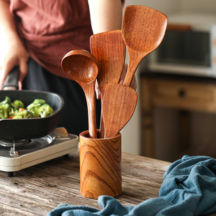 Wooden Spatula for Non-Stick Pans, Special High-Temperature Resistant Spatula, Long Handle, Non-Hot Soup Spoon, Rice Spatula, Frying Spatula, Household Kitchen Utensils, Solid Wood