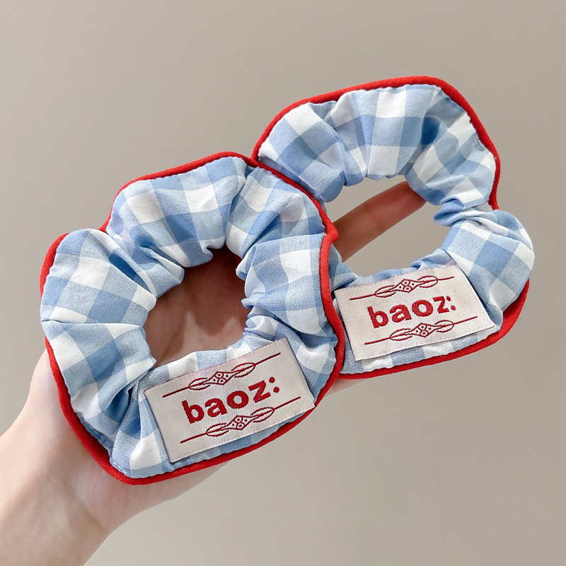 Coreano rojo azul contraste azul cuadrícula adorable niño entretenido círculo de cabello de cola de cabello correa nueva adornamiento para el cabello