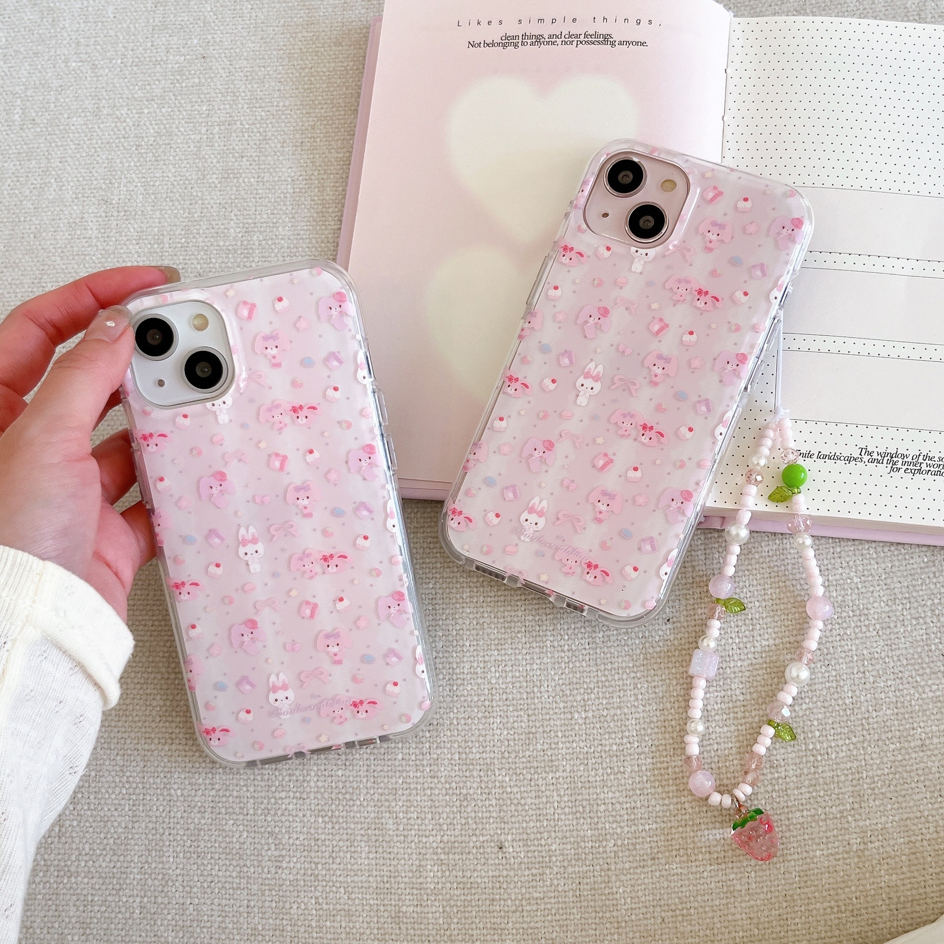 Niña ins rosa pantalla completa conejo para cadena iphone15 16ProMax funda para teléfono móvil 13/14 Apple 16