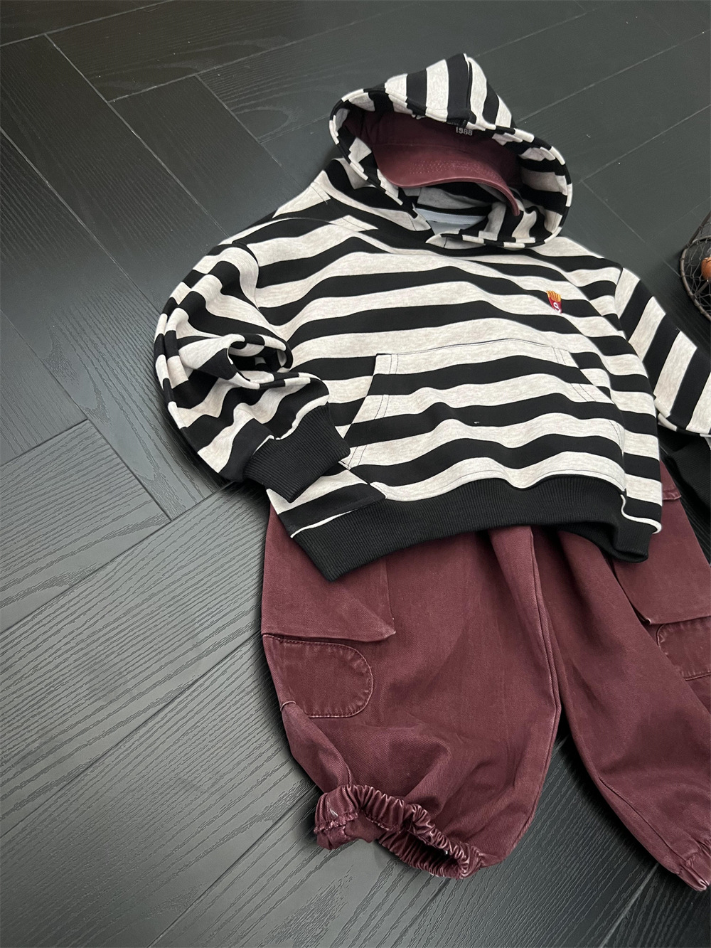 Felpa con cappuccio a righe con patatine fritte americane per bambini, per ragazzi e ragazze, stile autunnale, felpa con cappuccio a maniche lunghe_voghion.com