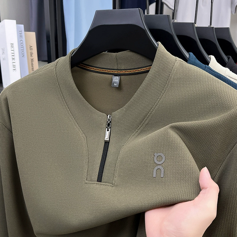 Весна 2025 новая футболка с длинными рукавами мужская легкая зрелая повседневная свободная сплошная минималистская рубашка с дном мужской свитер