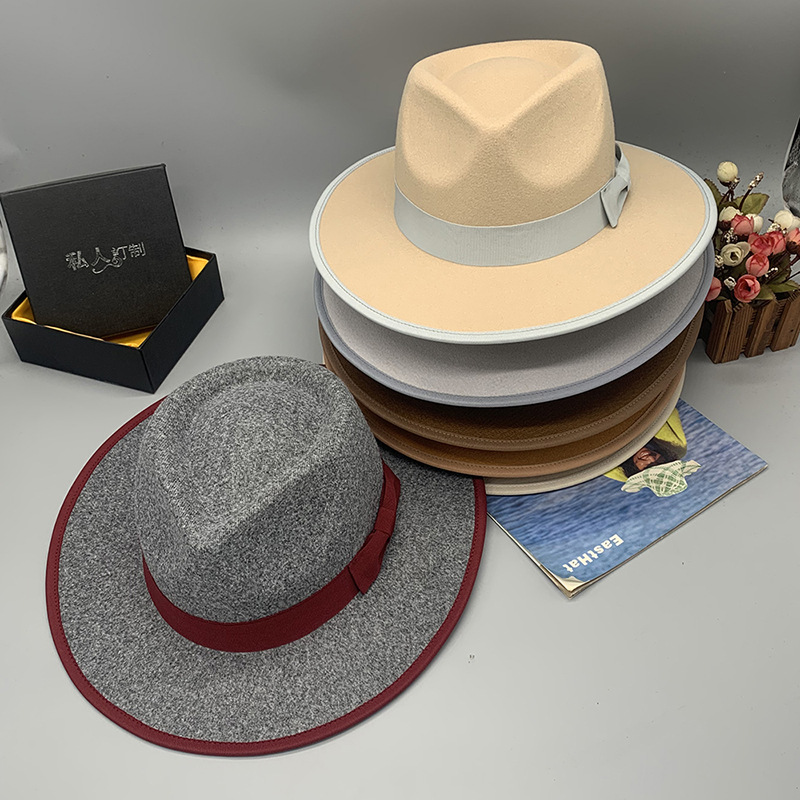 4320g Weight Fedora Hat Hats Type Men's Retro Solid Color Bowknot Flat Eaves Fedora Hat