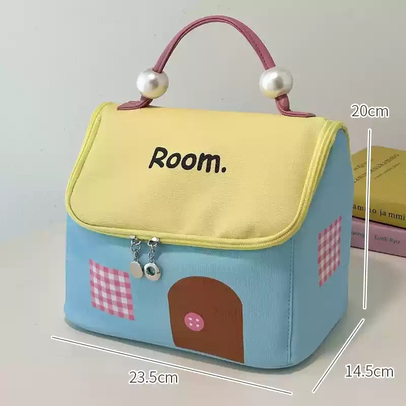 Blue capacious cosmetic bag