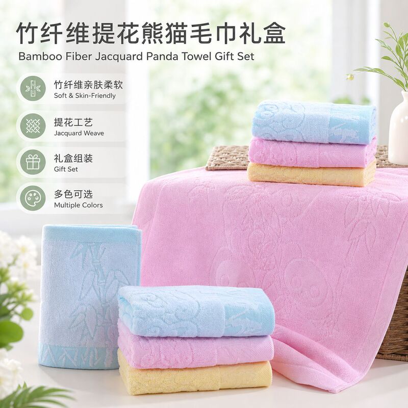 Manufacturer Wholesale Bamboo Fiber Towels Jacquard Panda Fresh Style Gift Towel Gift Box Set Multiple Pieces Assembled