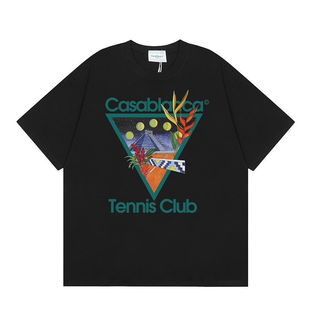 Transfronterizo 2024 primavera y verano nuevo estilo Casablanca Casablanca LOGO estampado hombres y mujeres camiseta suelta de manga corta