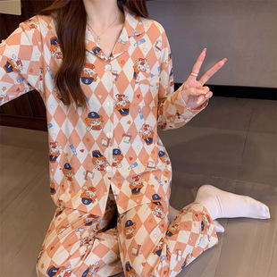 活泼可爱风爆款睡衣女秋季卡通动漫长袖慵懒感家居服仿棉套装批发