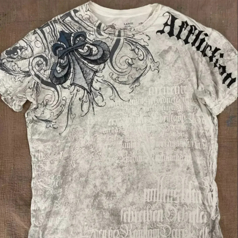 Affliction T-shirt Fleur De Lis Graphic Grey White