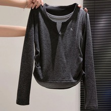 【天猫抖音好质量80-200斤可穿 整件套烫】大码女装假两件长袖t恤