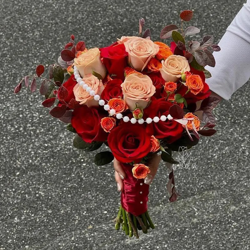中国のバレンタインデーの結婚式の花、花嫁の手持ちの結婚式の写真、チューリップの証明書、模擬花の写真小道具|undefined