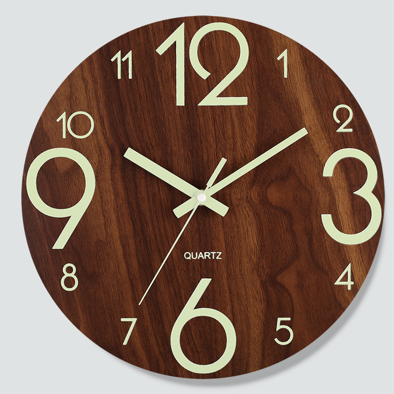8inch 木製夜光壁時計サイレント時計 MDF 木目調クリエイティブ発光蛍光時計卸売|undefined