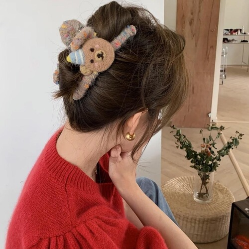 Cute Cherry Flocked Big Shark Clip Hairpin Craft Hair Accessory Simple  Autumn/Winter New Style Rear Head Hair Accessory