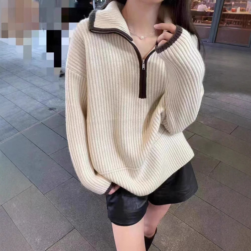 鄂家98 新纯羊毛Polo翻领半拉休闲女装羊毛衫5秋冬|undefined