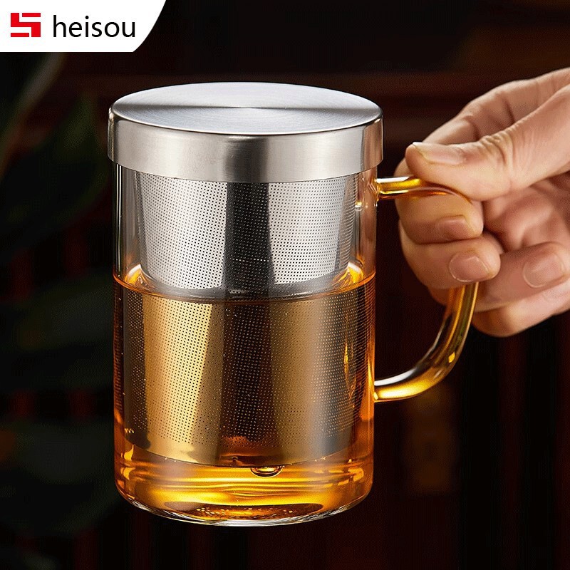 Glass Tea Cup for Home Use, High Temperature Resistant 304 Stainless Steel Tea Water Separation Filter Tea Cup, Office Tea Drinking Cup Glass Tea Cup for Home Use, High Temperature Resistant 304 Stainless Steel Tea Water Separation Filter Tea Cup, Office Tea Drinking Cup