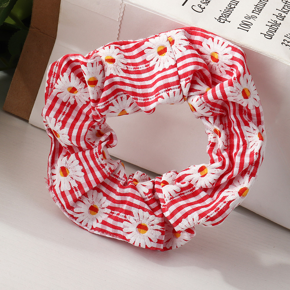 Simple Flower Stripe Printing Hair Scrunchies display picture 6