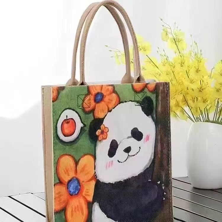 Guochao ポストパンダフラワーフェルトバッグハンドバッグトートバッグ通勤レディースバッグショルダーハンドバッグギフトバッグ|undefined