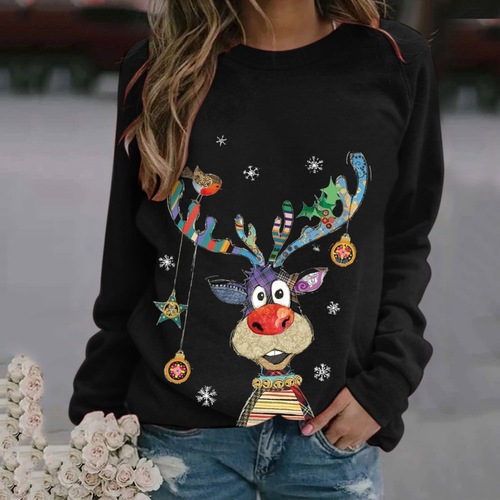 New Christmas 3D Digital Printing Long-Sleeve Women's Crew Neck Sweatshirt Hot Selling on Amazon from Europe and America