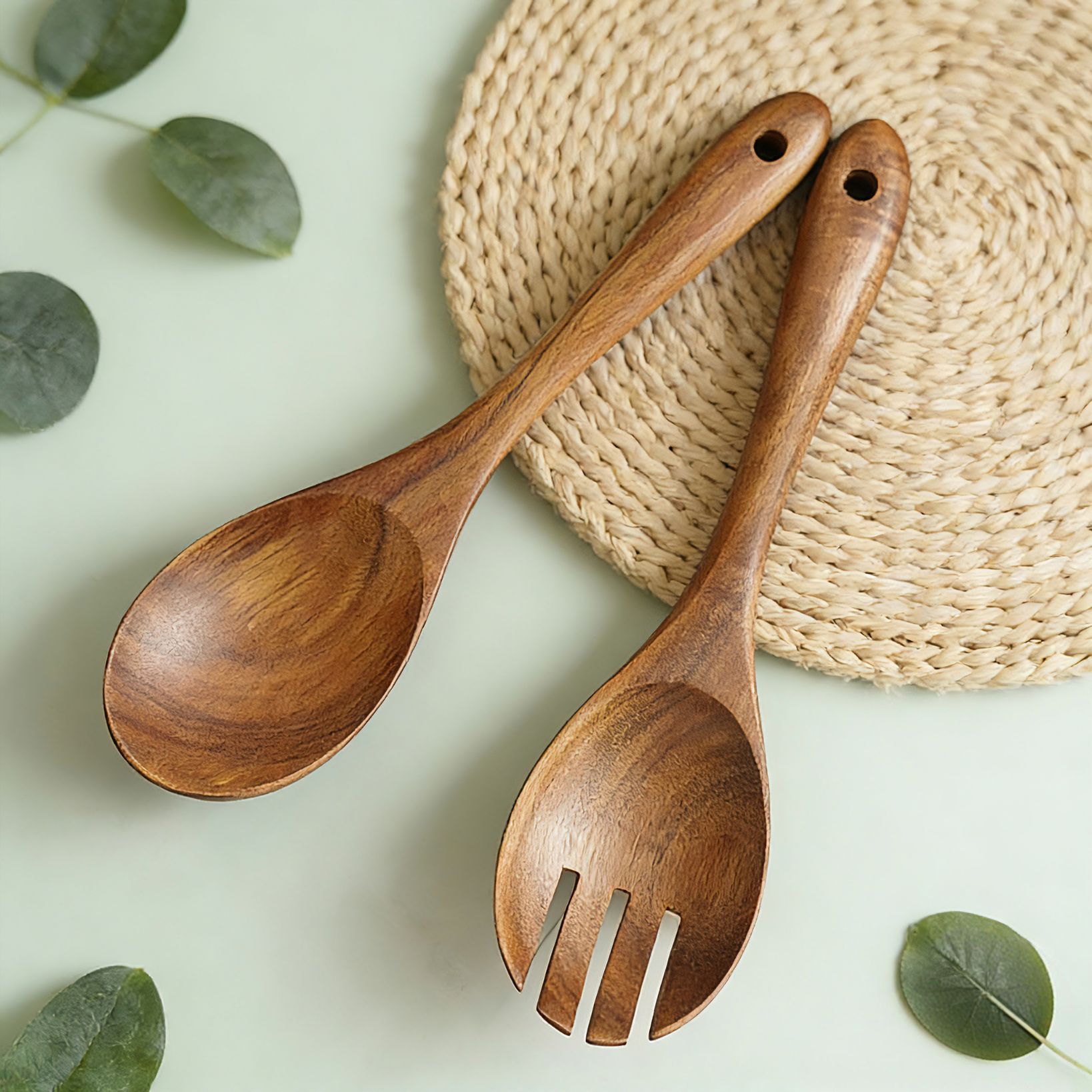 Acacia transfronteriza cuchara de ensalada tenedor de ensalada de madera de teca tazón abrazadera de pan de madera casera batidor de huevos conjunto de utensilios de cocina al por mayor