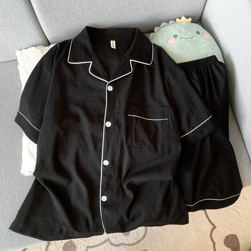 Light Luxury Pajamas for Men, Summer Cloud Cotton Popular Short-Sleeved Thin Summer Teenagers Can Go Out and Home Clothes Set