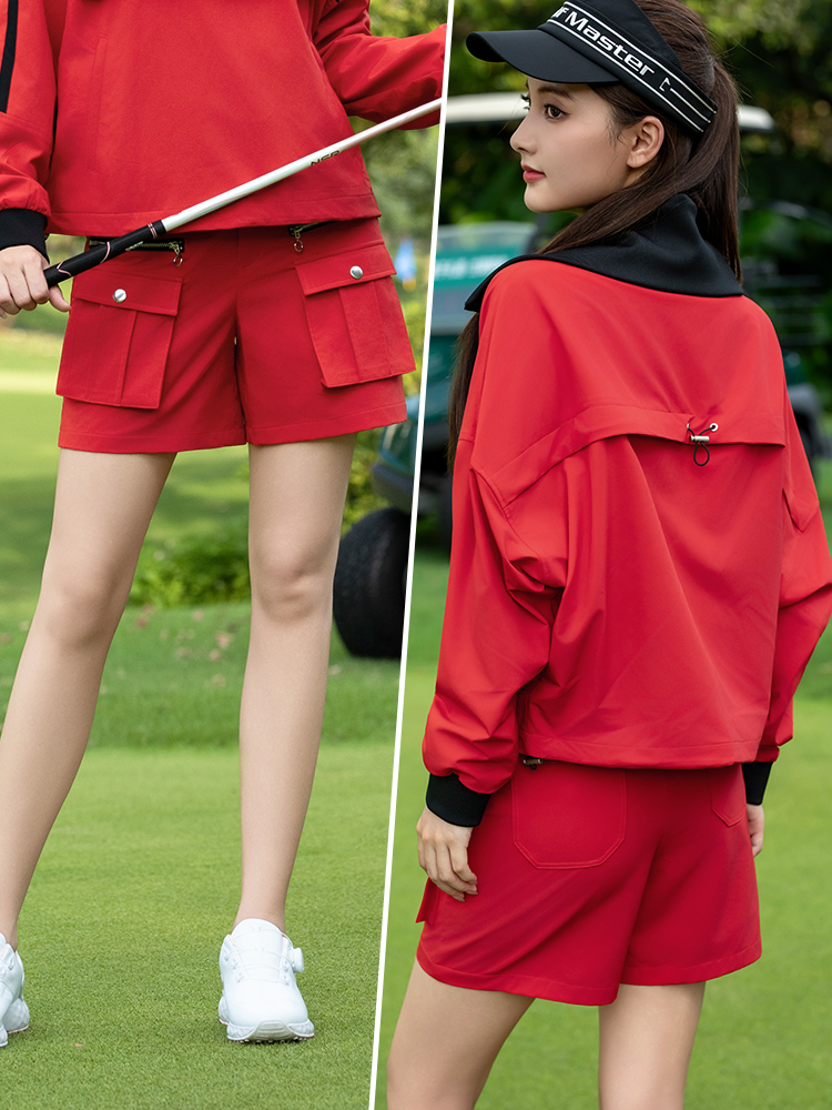 Quần short golf nữ thu đông dáng thể thao co giãn — Quần short đỏ [Quần short bảo hộ lao động loại A/túi đa năng/dây thun co giãn] KUZ208
