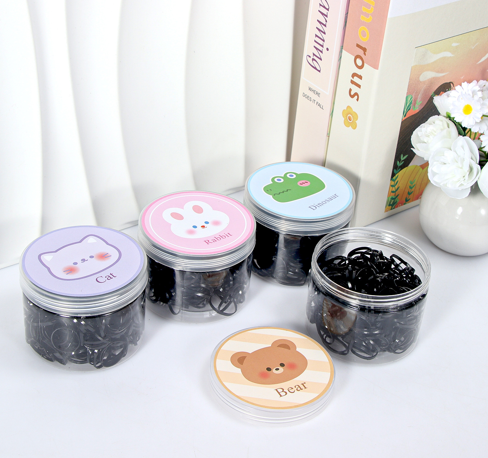 Banda de goma negra para niños, alto valor elástico, duradero, lazo para el cabello, no daña el cabello, anillo para el cabello de goma, accesorios para la cuerda para la cabeza, puesto