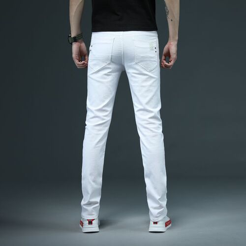 High-end Spring and Autumn New Men's Pure White Jeans Fashion Korean Slim and Handsome Jeans Trousers Men's Trendy