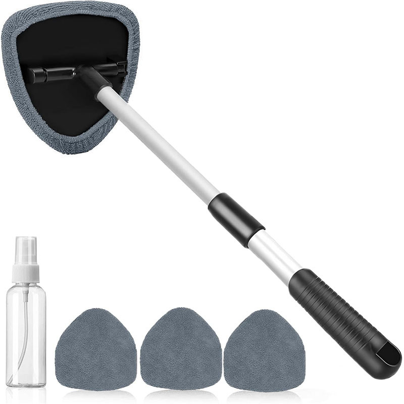 Car Windshield Brush, Qìchē Car cleaning tools - pentagon-telescopic-rod-4-gray-cloth-covers-1-spray-bottle-telescopic-rod