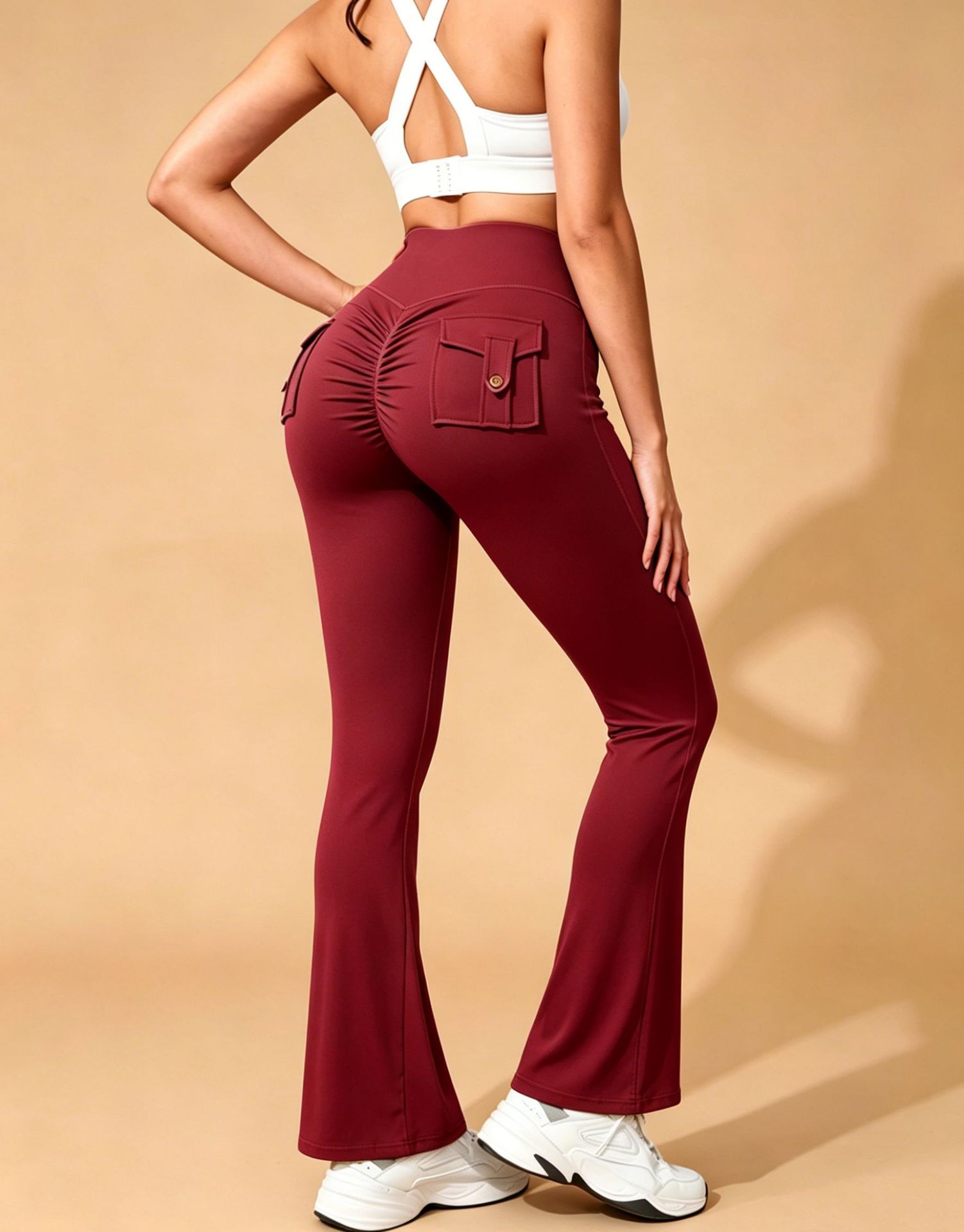 Burgundy flared trousers, polyester