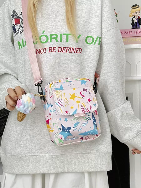 Small Bag for Women, Japanese Style, New Graffiti Color-Blocking, Versatile Student Shoulder Bag, Travel Phone Crossbody Bag