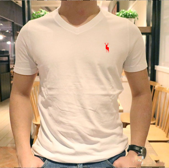 Af Solid Color V-Neck Men's Short-Sleeve T-Shirt Base Shirt, Sweetheart Neck Short-Sleeve T-Shirt, Men's Pure Cotton Simple Versatile Slim-Fit T-Shirt