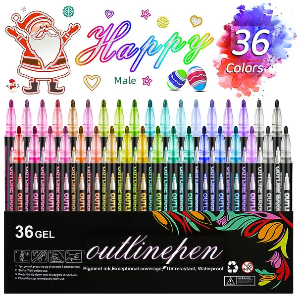 Cross-Border Exclusive Double-Line Outline Pen 48-Color Set Fantasy Glitter Metallic Pen Colored Marker Fluorescent Marker Pen