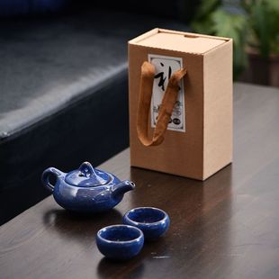 Travel Portable Kung Fu Tea Set Complete Set Ice Cracked Glaze Pattern One Pot 0.1kg Four or Six Cups Six Colors Tea Tasting Small Tea Pingrun