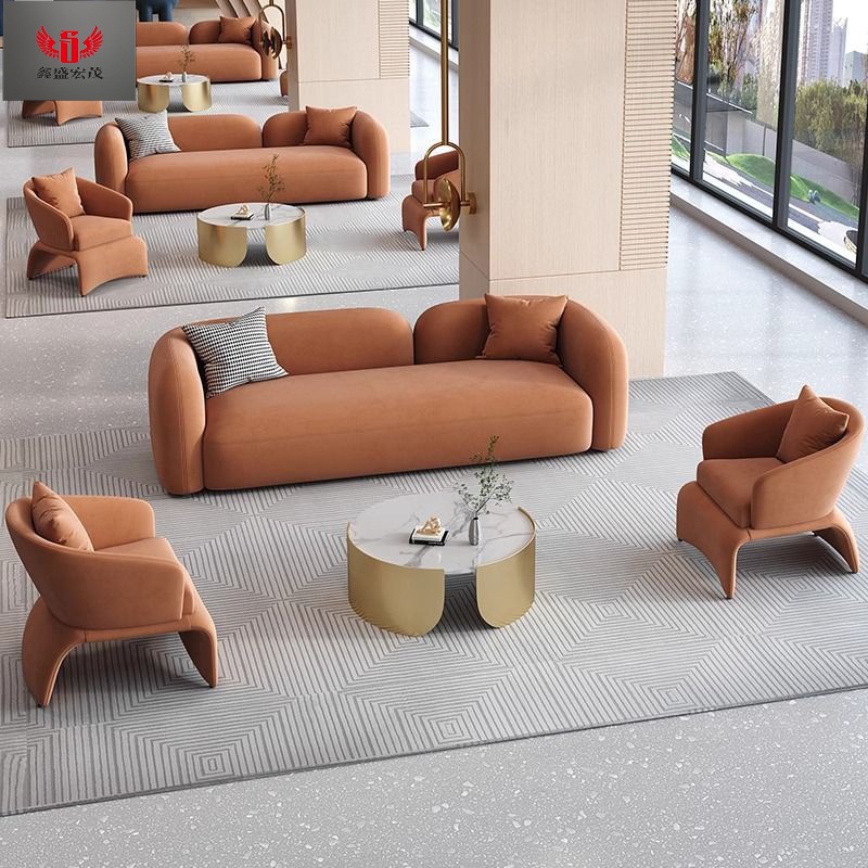 Oficina de ventas de estilo crema nórdico Negociación del vestíbulo del hotel Diseñador de alto diseño sofá redondo de arco alto combinado