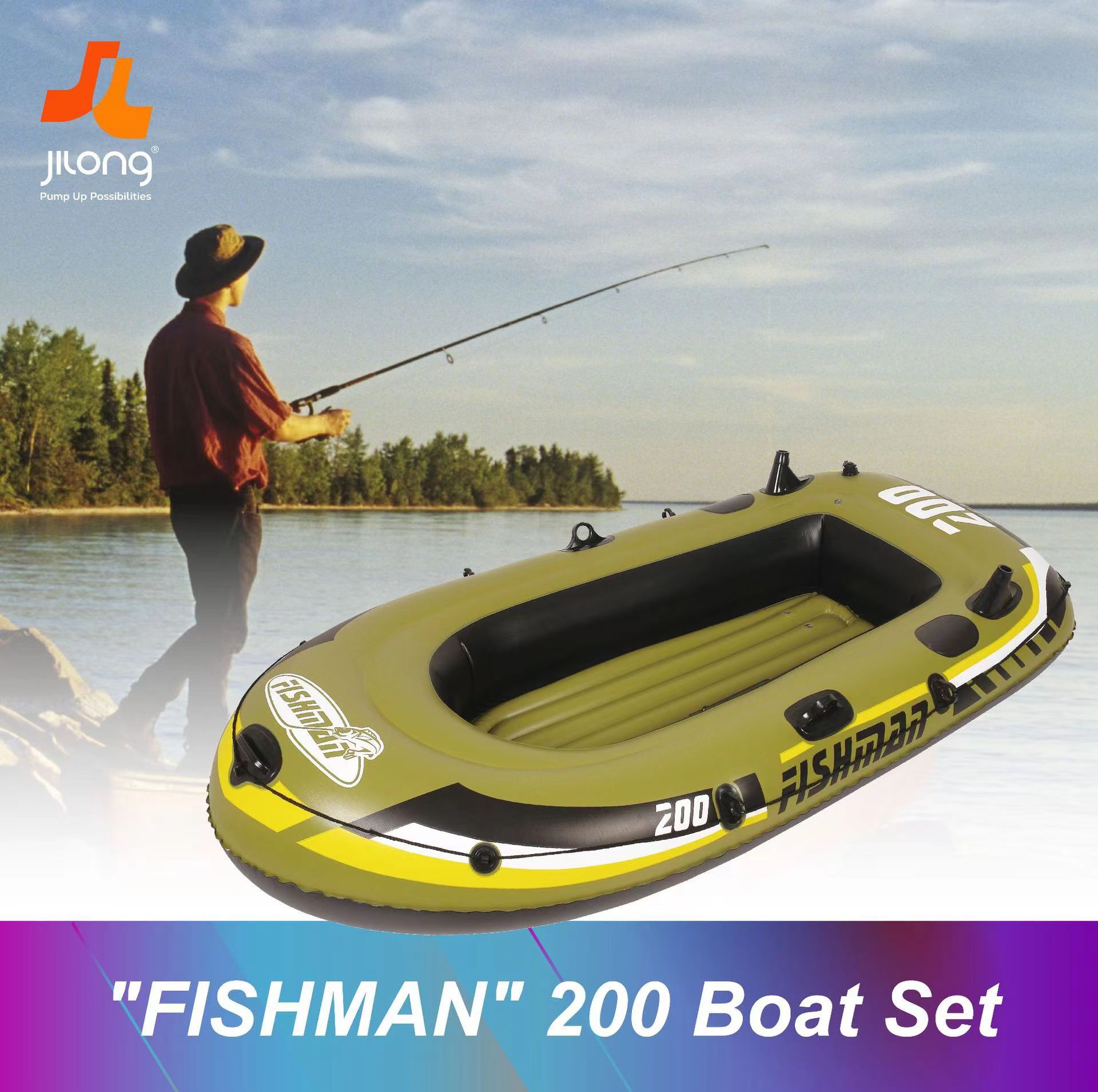 JILONG Fishing Boat Set Inflatable Boat Water Rowing Boat Thickened Wear-resistant Lifesaving Kayak Speedboat