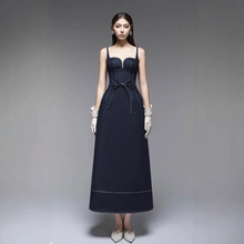 现货越南小众设计感复古性感牛仔连衣裙收腰显瘦中长裙优雅吊带裙