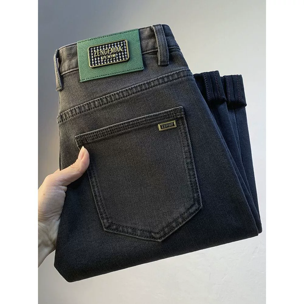 Мужские джинсы с эффектом потертости, лето 2025, новые стильные повседневные брюки с девятью точками, средняя посадка, вышитые, эластичные.