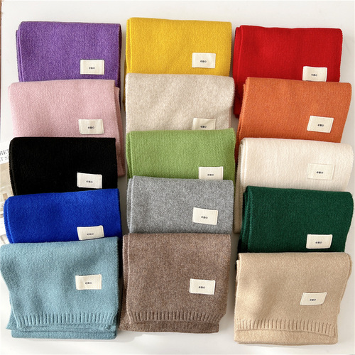 Small solid color scarf for women in autumn and winter, Korean version, versatile ins trend, thickened and warm, decorative neck protector, knitted scarf