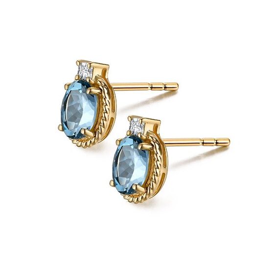 French Style Light Luxury High-end Ear Studs S925 Silver Sea Blue Treasure Natural Crystal Plated 18K Gold Ins Water Drop Earrings for Women