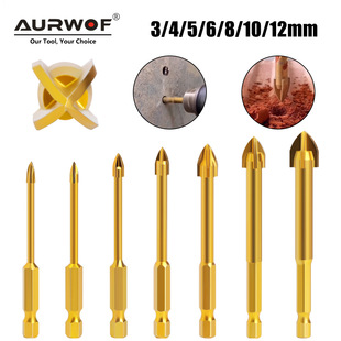 Hexagonal Cross Drill Bit Set Woodworking Ceramic Expansion Drill Bit Hole Opener Cement Wall Glass 1/4 Handle