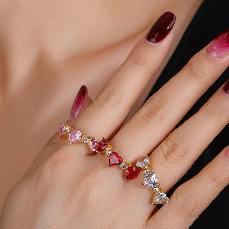 Titanium Steel Material Heart Shape Pattern Women'S Gender Fashion Heart Shape Titanium Steel Plating Zircon Rings