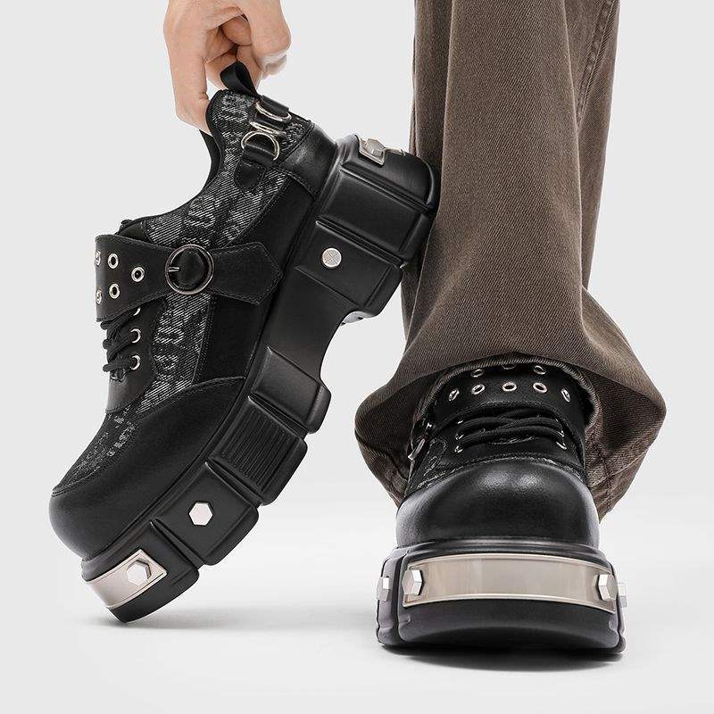 ShoeVault Cleanfit Dickbesohlte Derbys für Herren, Plateauschuhe aus Leder im britischen Stil mit Nischen-Schaumsohle, lässiger koreanischer Stil_voghion.com