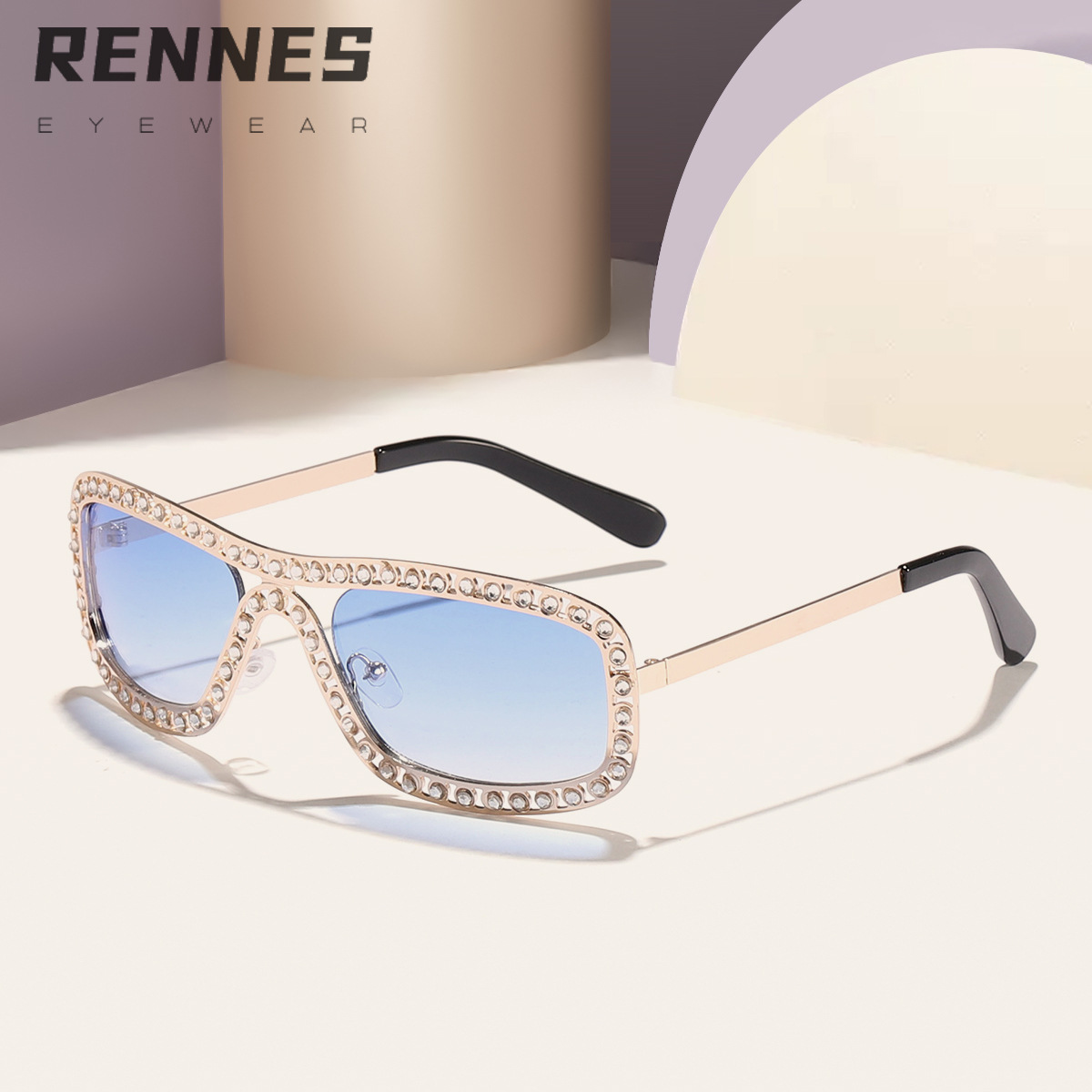 Nuevas gafas de sol de lujo ligeras brillantes con diamantes de metal transfronterizas