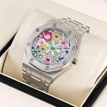 厂家直销跨境热卖彩面女士手表休闲时尚钢带防水石英腕表一件代发