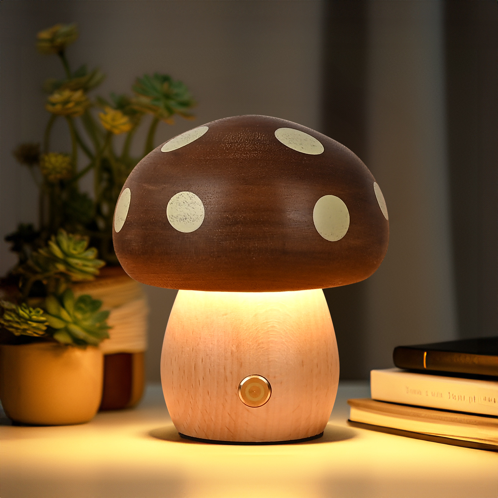 Ins Solid Wood Mushroom Night Light Bedside Lamp Ornament Beech Wood Kidsren's Led Desk Lamp Girls' Gift Dimmable
