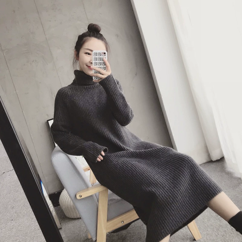 Loose dress, demi-season long knitted sweater, Korean style