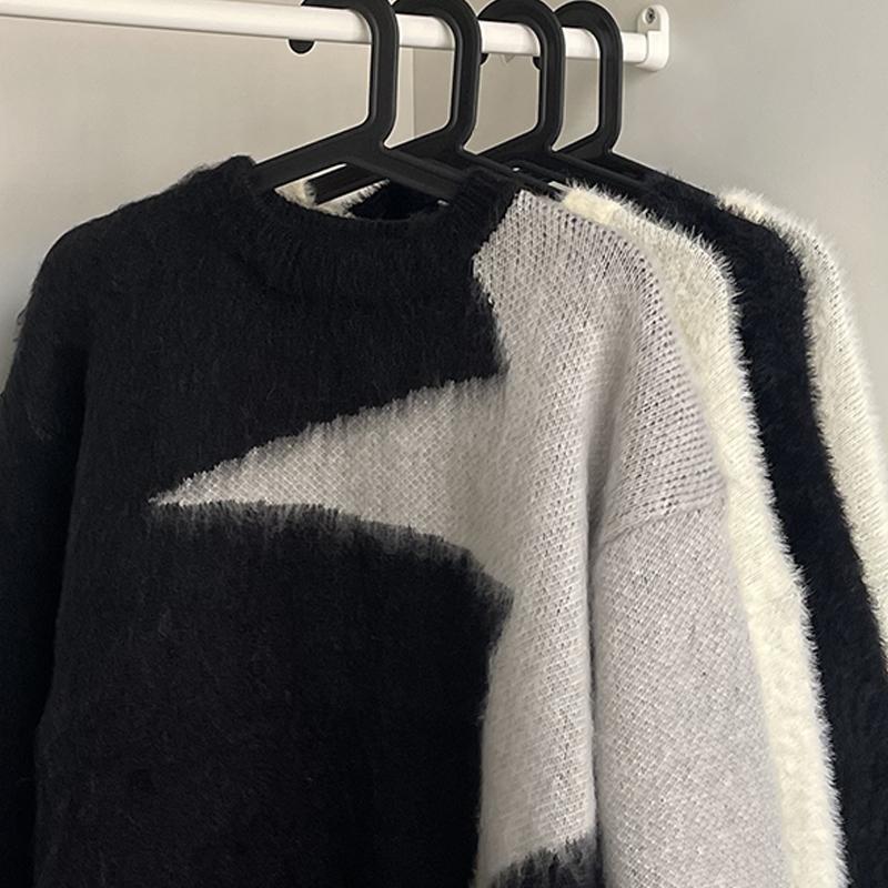 새로운 하프 스타 모헤어 스웨터 남성 겨울 국가적 트렌드 레트로 느슨한 캐주얼 니트 스웨터 커플 학생 소녀