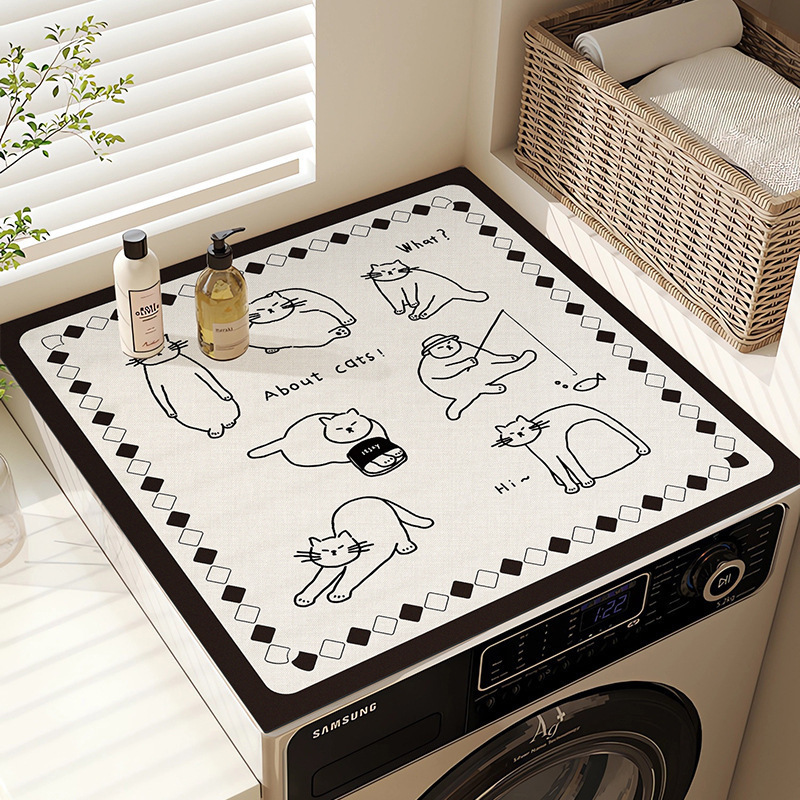 Cartoon washing machine cover mat, diatomite non-slip mat, refrigerator and bedside table dustproof cover, countertop protective mat