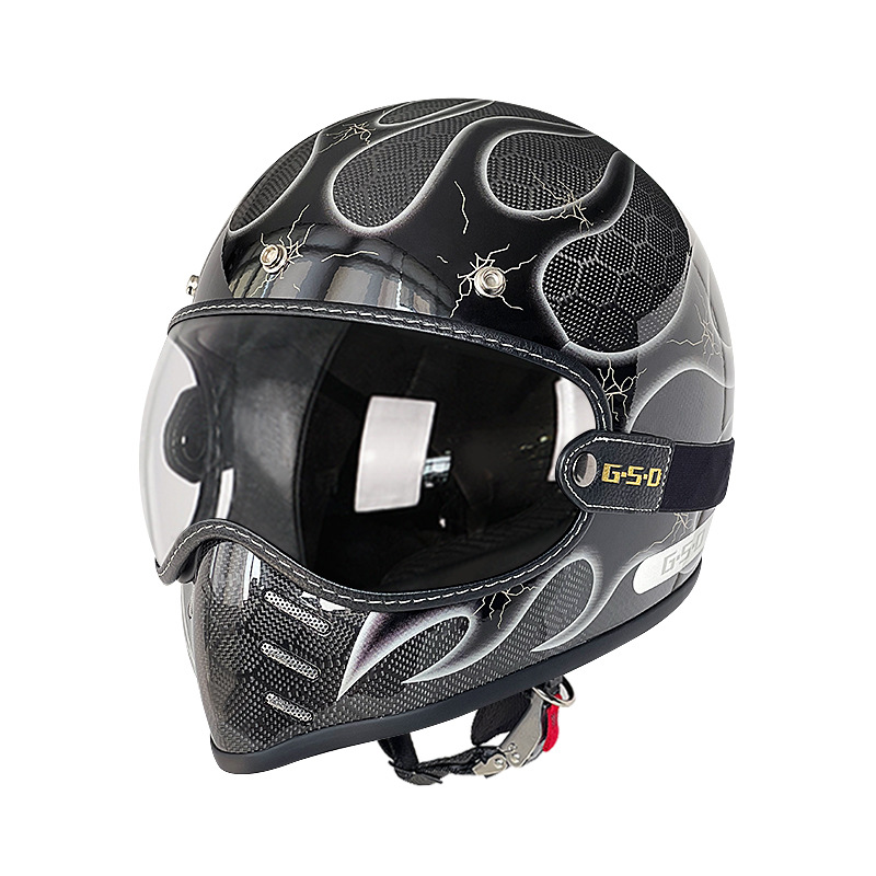 Motosiklet kaskı (dəbilqə) — Motuoche Helmet Electric Motorcycle - dragon-pattern-silver-flame-transparent-lens-m55-56