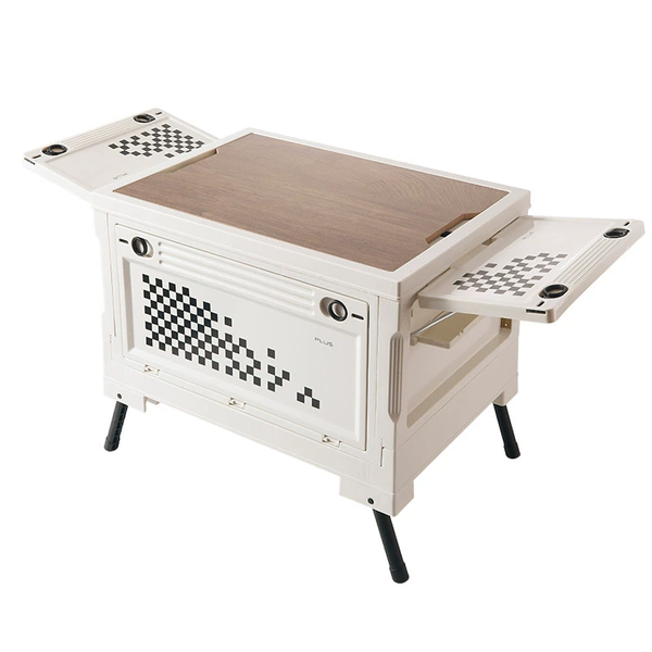 Off-white wooden cover can be used as an outdoor dining table