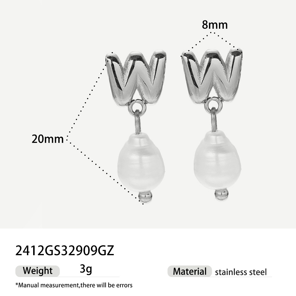 Alta europa y americana de acero inoxidable pendientes de perlas de alta calidad nicho simple joyería de acero de titanio letras pendientes de oro y plata mujeres